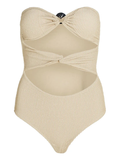 Fan Charm Strapless Lurex Swimsuit