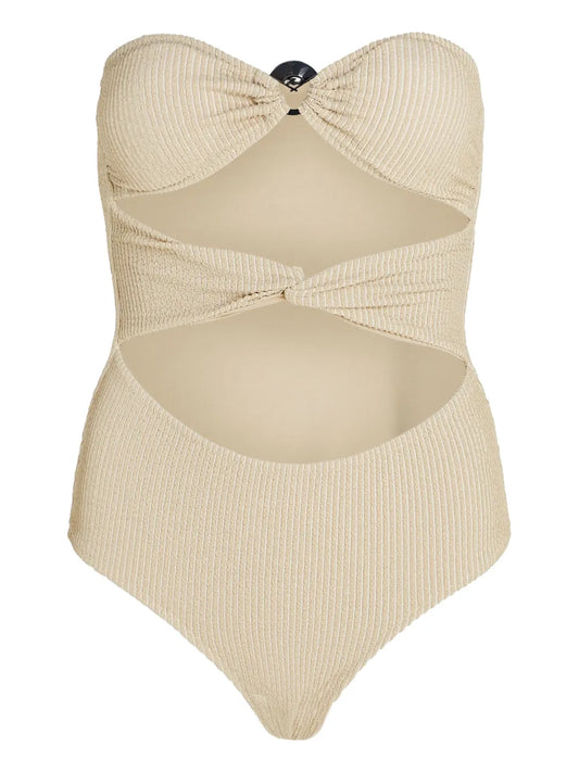 Fan Charm Strapless Lurex Swimsuit