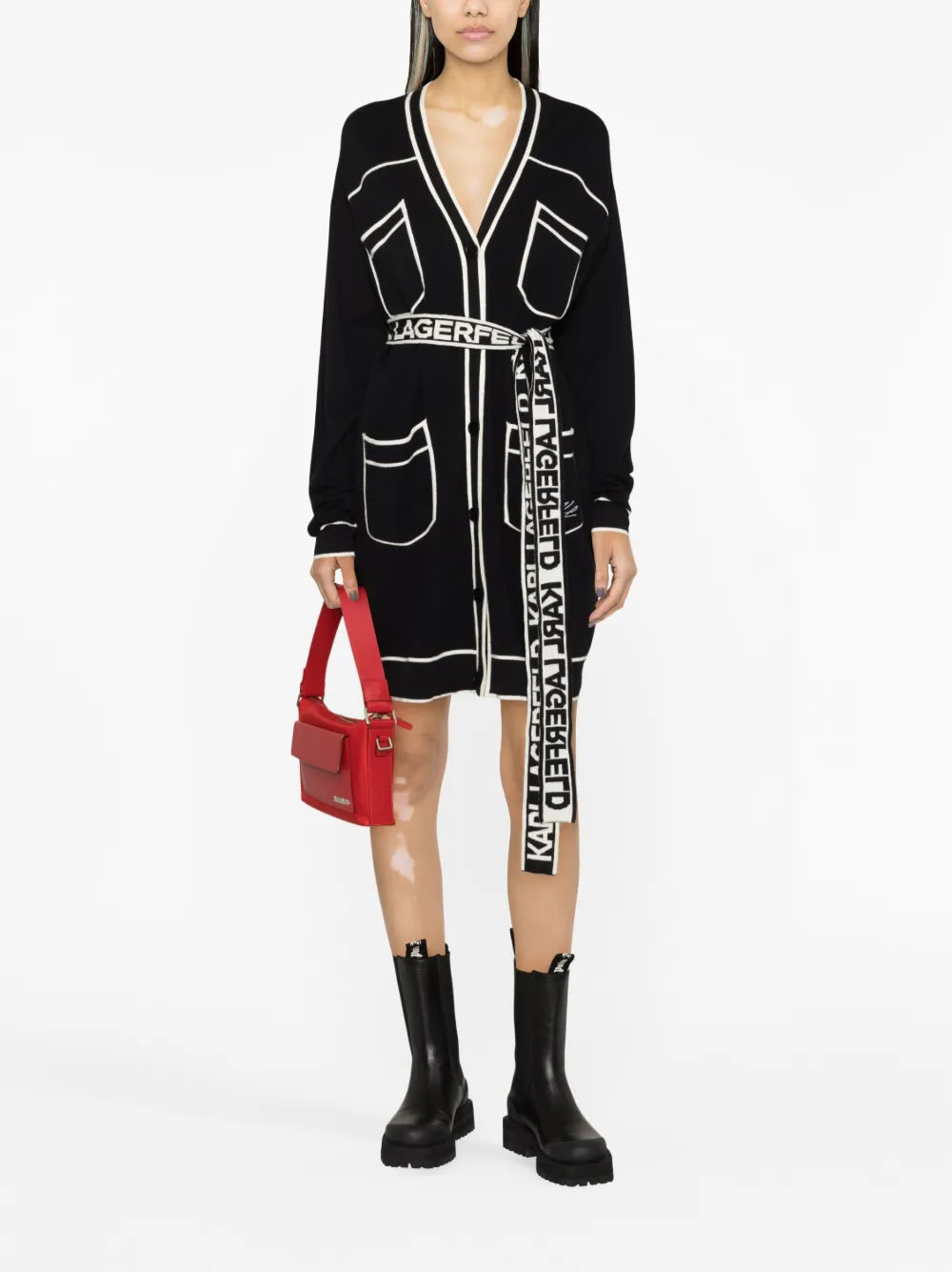 Logo-Print Belted Cardigan