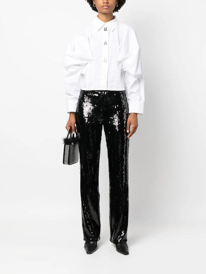 Sequin-Embellished Straight-Leg Trousers