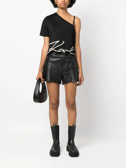 Logo-Print One-Shoulder Top