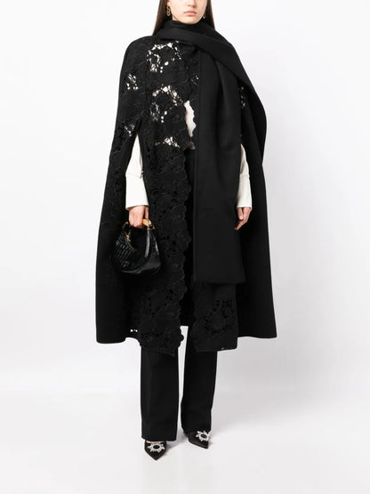 Floral-Embroidered Virgin-Wool Cape