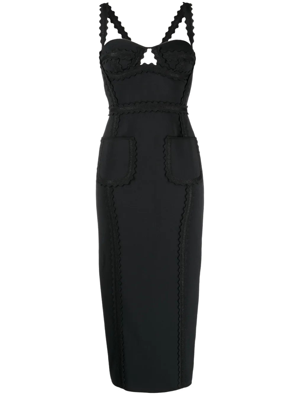 Scallop-Edge Straps Midi Dress