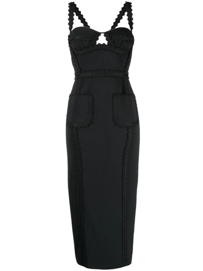 Scallop-Edge Straps Midi Dress