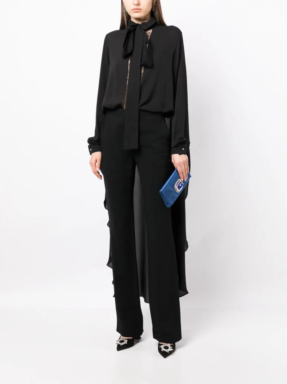 High-Low Pussy-Bow Blouse