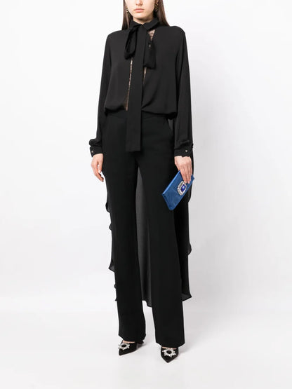 High-Low Pussy-Bow Blouse