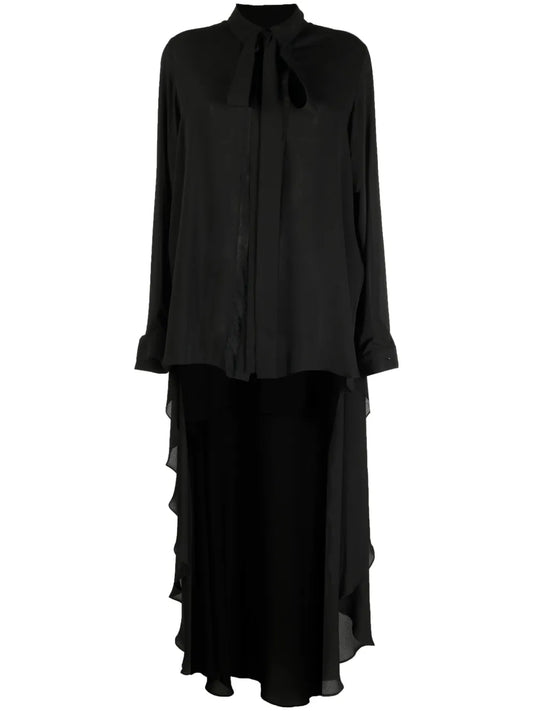 High-Low Pussy-Bow Blouse