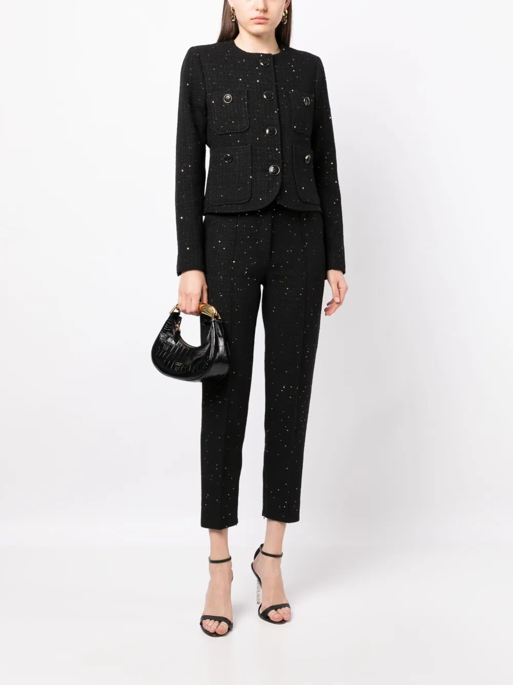 Metallic-Threading Tweed Jacket