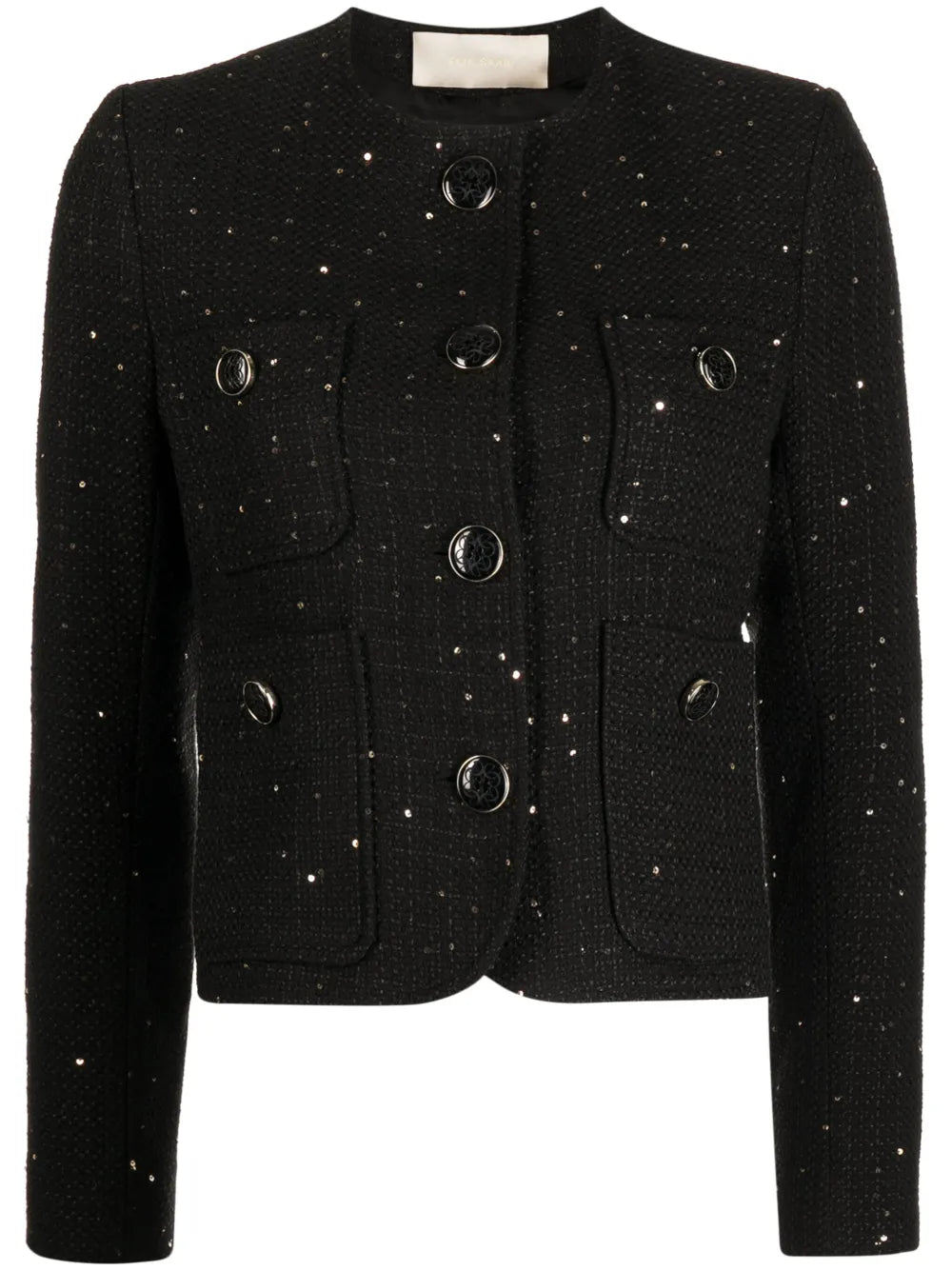 Metallic-Threading Tweed Jacket