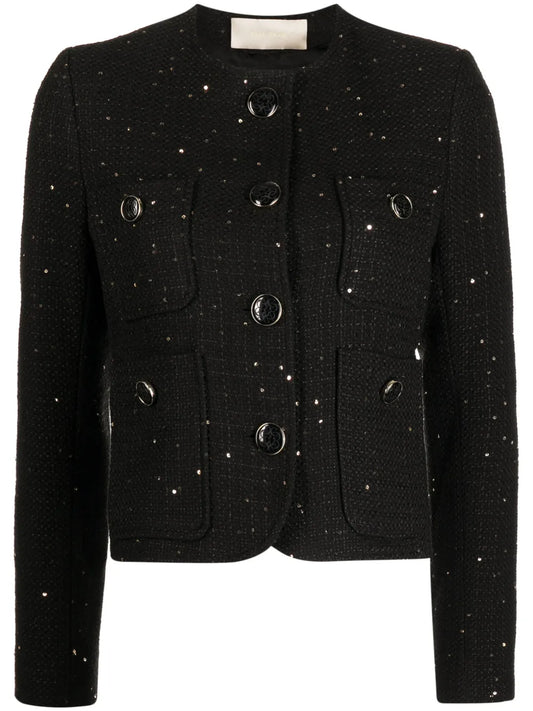 Metallic-Threading Tweed Jacket