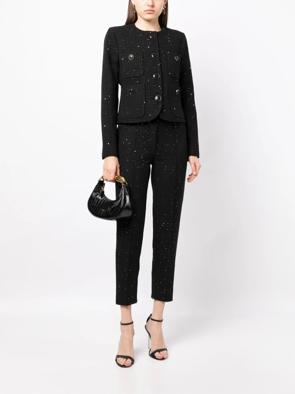 Sequinned High-Waist Cropped Trousers