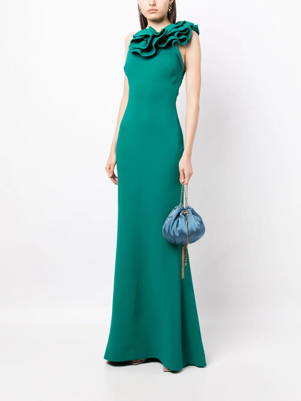 Ruffle-Detail Cady Halterneck Dress