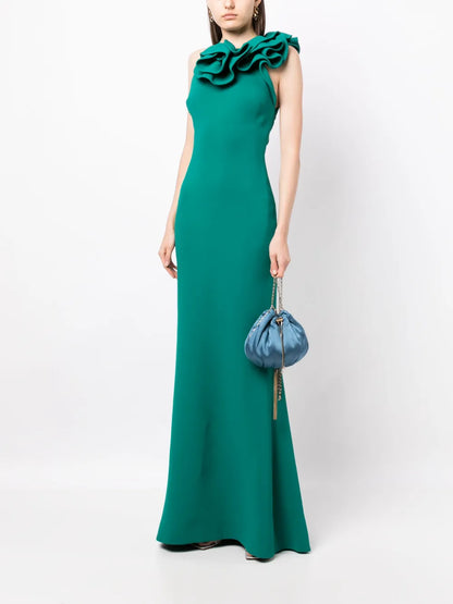 Ruffle-Detail Cady Halterneck Dress