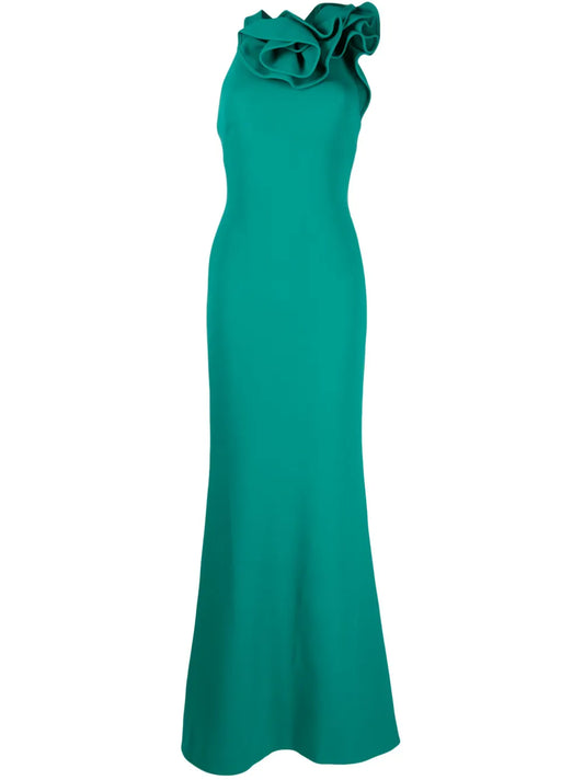 Ruffle-Detail Cady Halterneck Dress