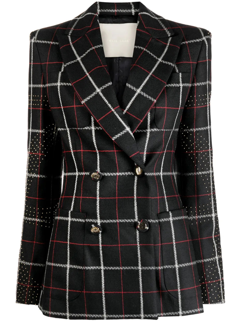 Check-Pattern Peak-Lapels Blazer