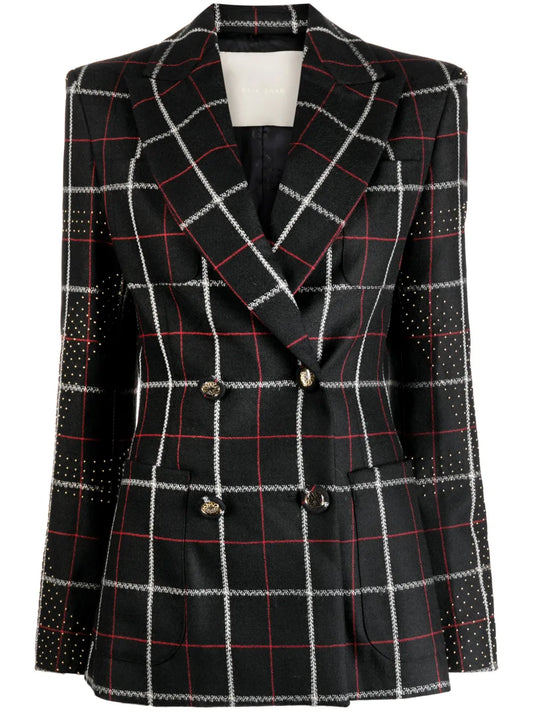 Check-Pattern Peak-Lapels Blazer