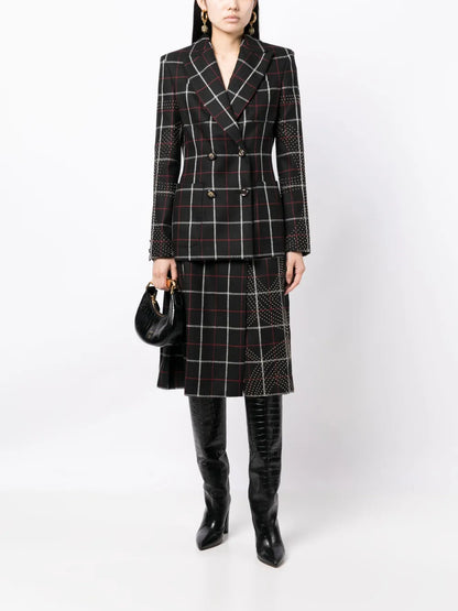 Check-Pattern Peak-Lapels Blazer