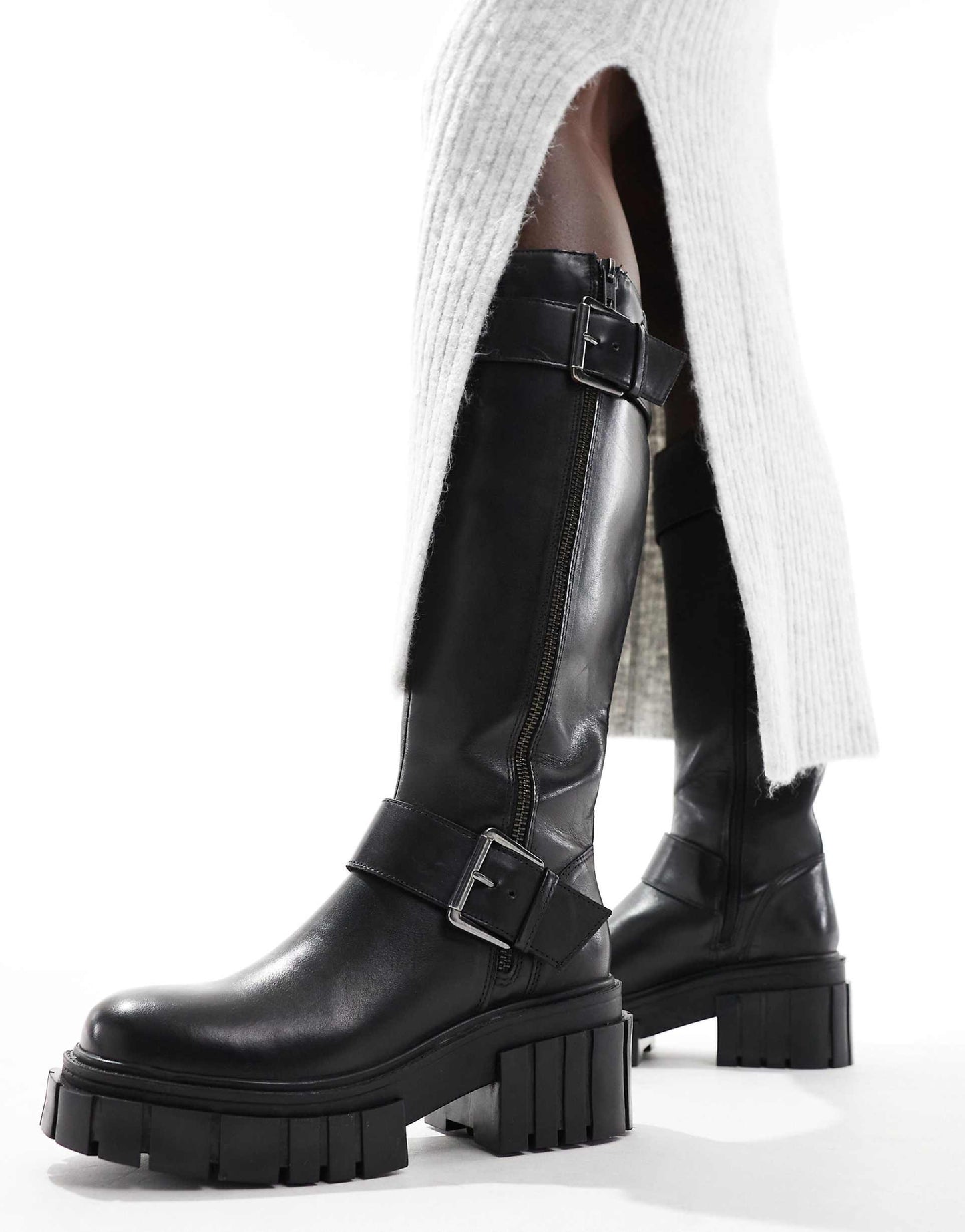 Finchley High Leg Buckle Strap Leather Zip Biker Boots