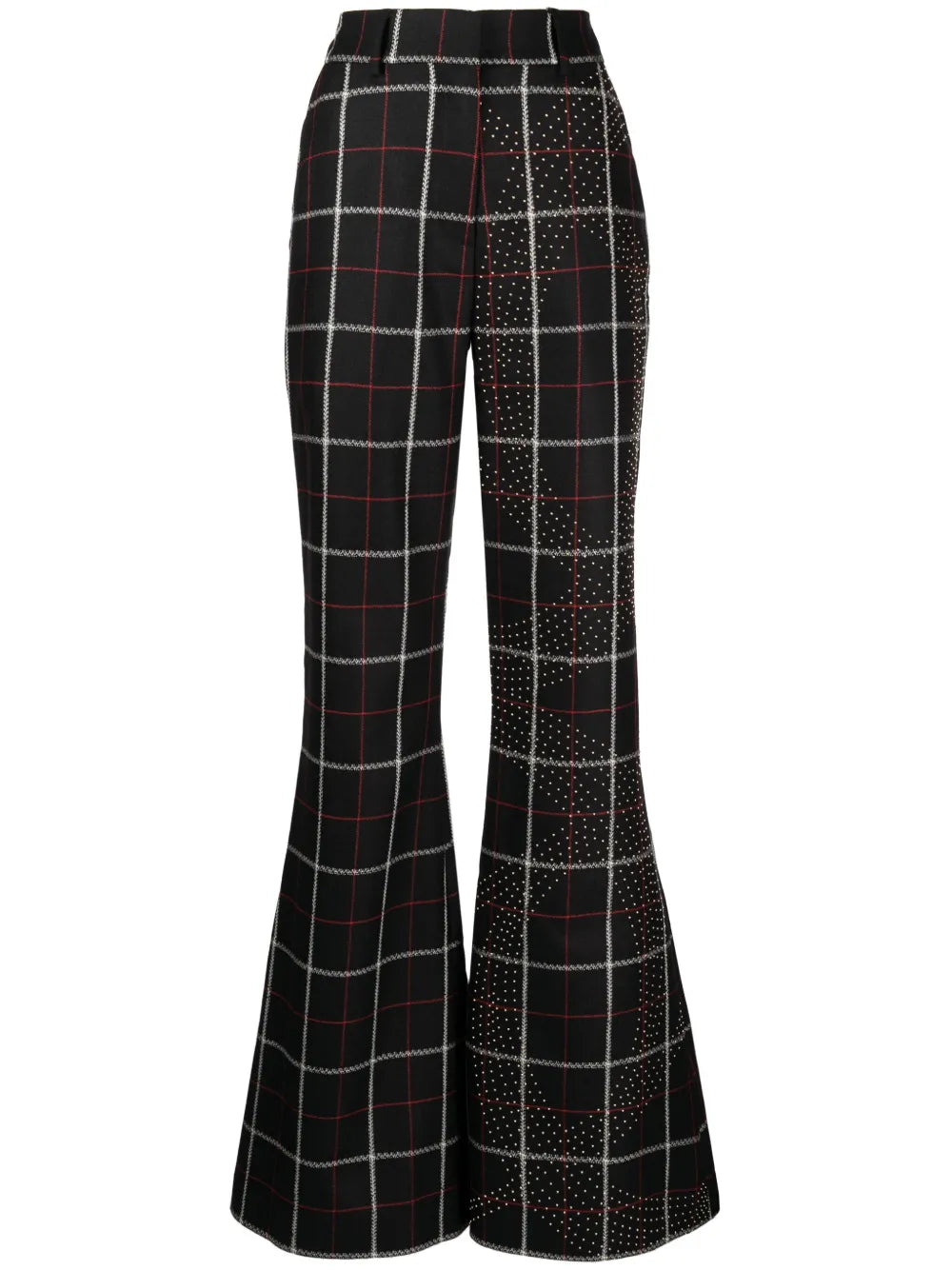 Check-Pattern Stud-Embellished Flared Trousers