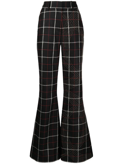 Check-Pattern Stud-Embellished Flared Trousers