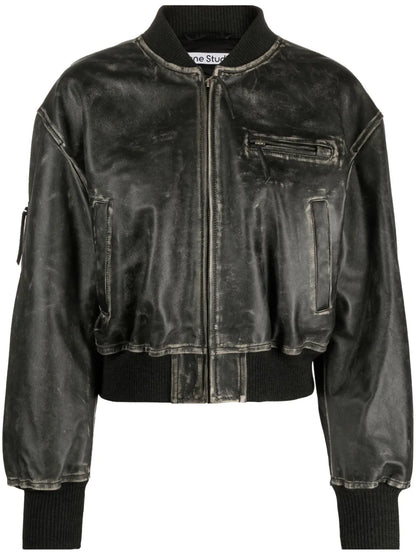 Distressed-Effect Leather Jacket