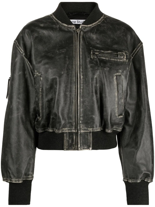 Distressed-Effect Leather Jacket