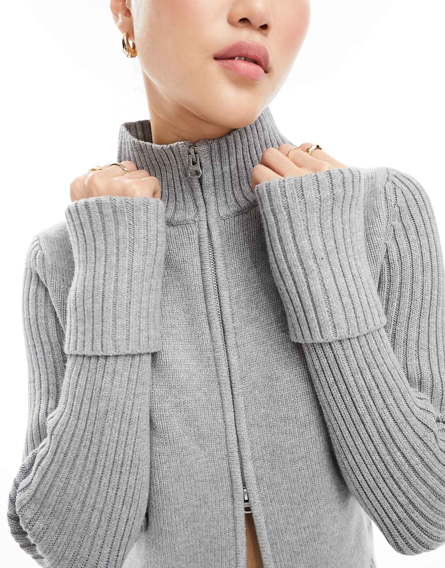 Winona High Neck Rib Zip-Through Cardigan