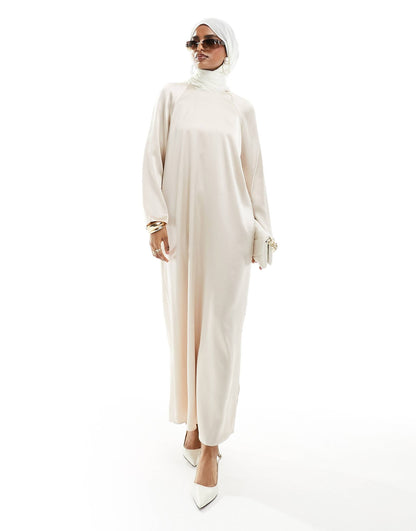 Satin Crew Neck Oversized Maxi Dress