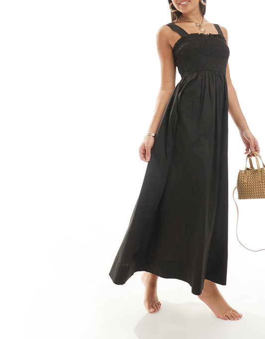 Shirred Bust Maxi Beach Dress