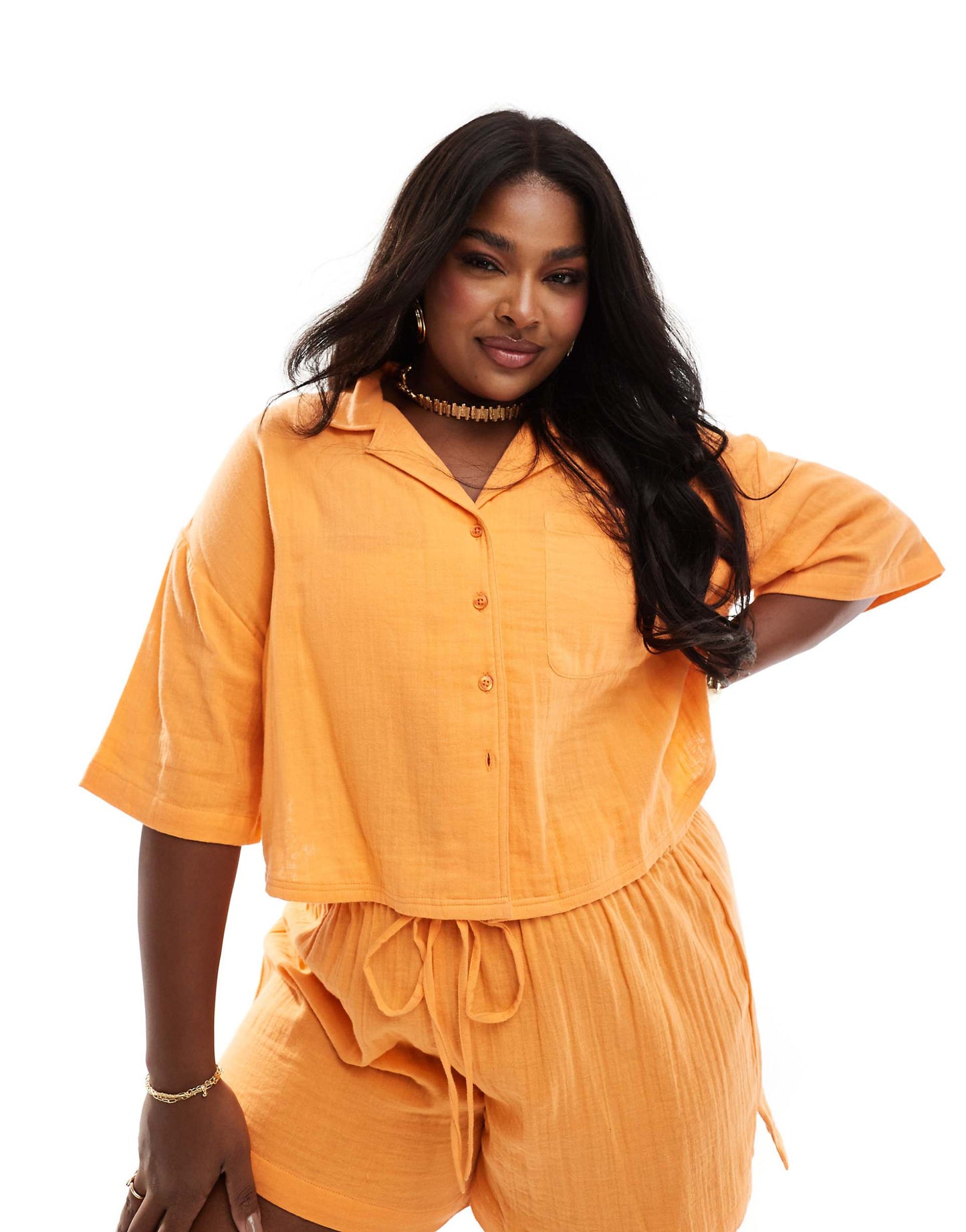 Curve Double Gauze Co-Ord Boxy Beach Shirt