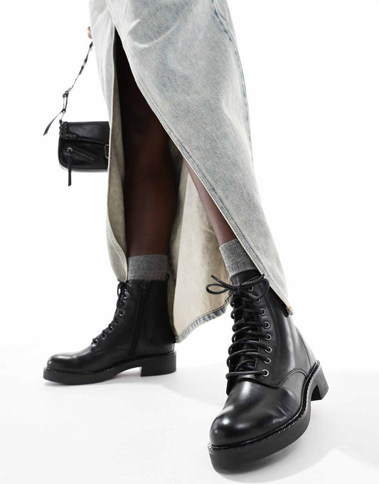 Lane Biker Leather High Ankle Boots