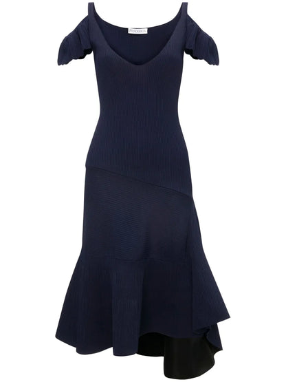 Cold-Shoulder Ruffled Dress