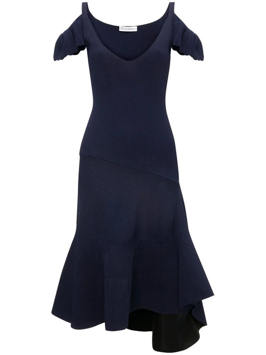 Cold-Shoulder Ruffled Dress