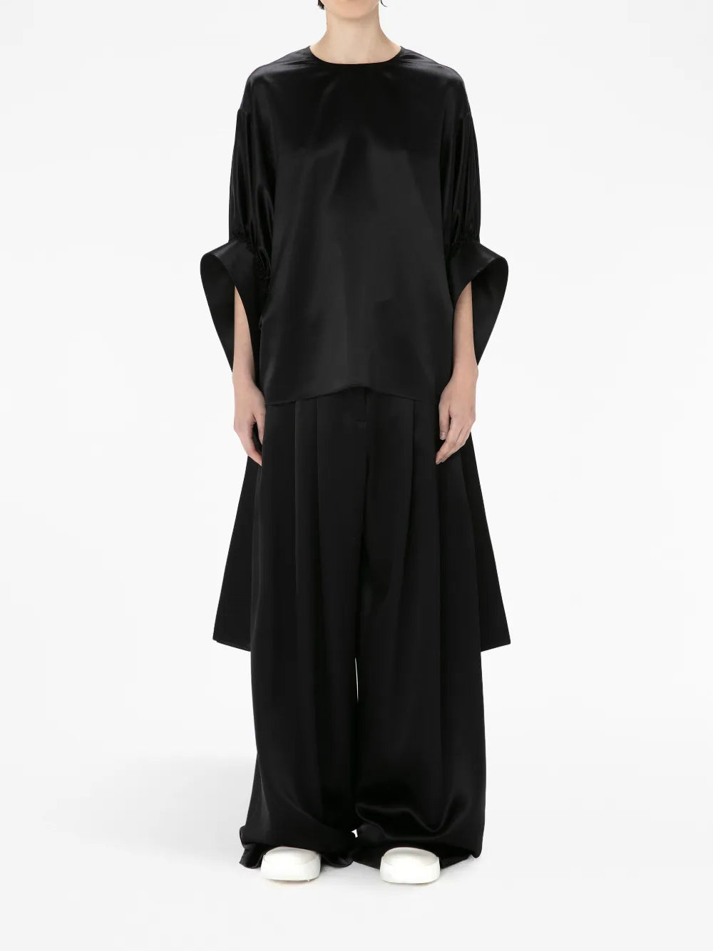 Satin-Finish Pleated Blouse