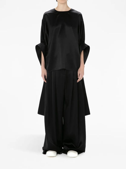 Satin-Finish Pleated Blouse