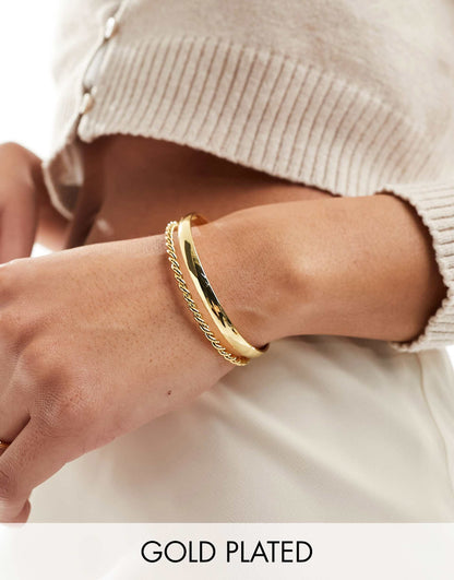 14K Gold Plated Cuff Bracelet With Simple Band And Twist Detail