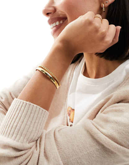 14K Gold Plated Cuff Bracelet With Simple Band And Twist Detail