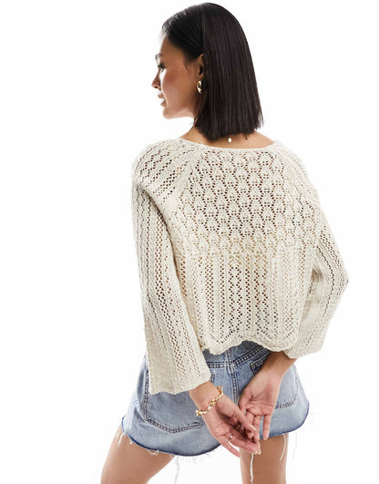 Wide Sleeve Crochet Top