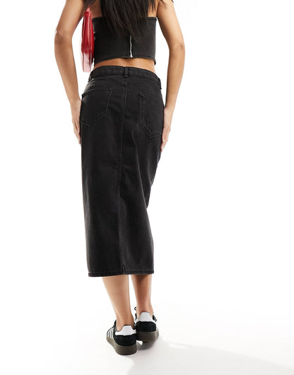 Denim Midi Skirt With Front Split