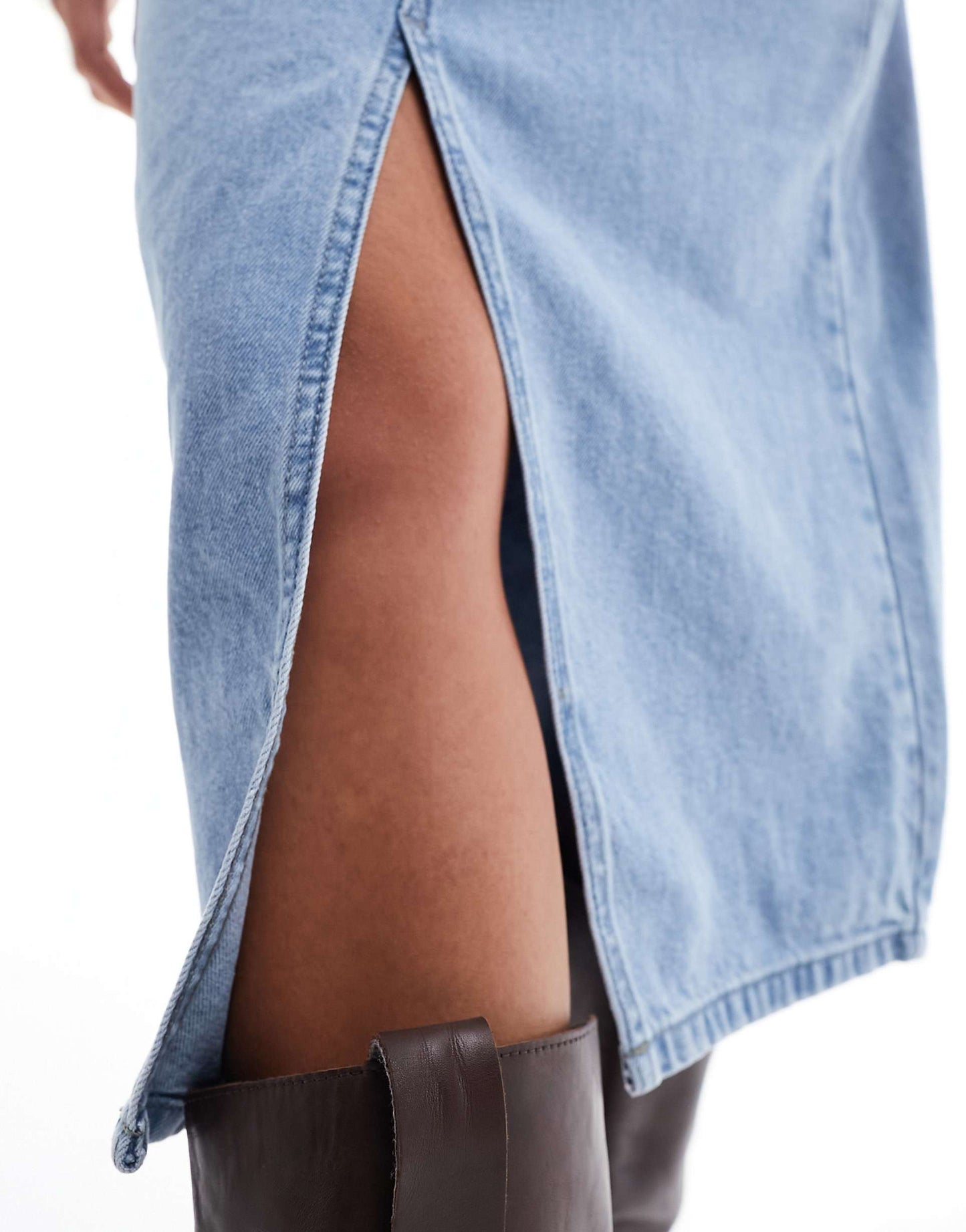 Denim Midi Skirt With Front Split