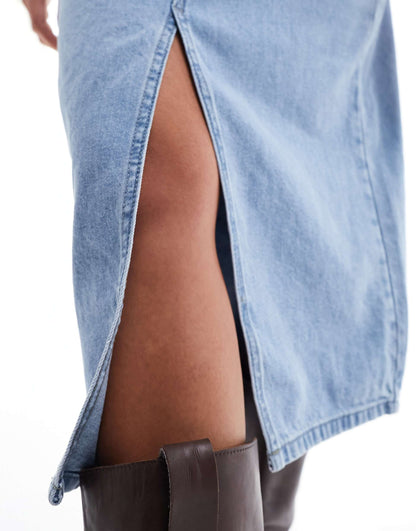 Denim Midi Skirt With Front Split