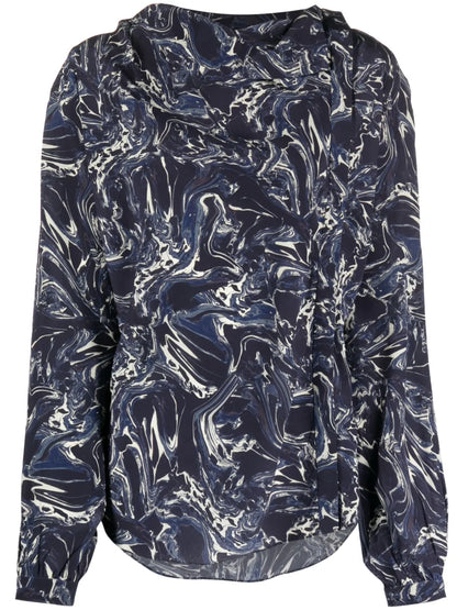Tiphaine Marble-Print Silk Blouse