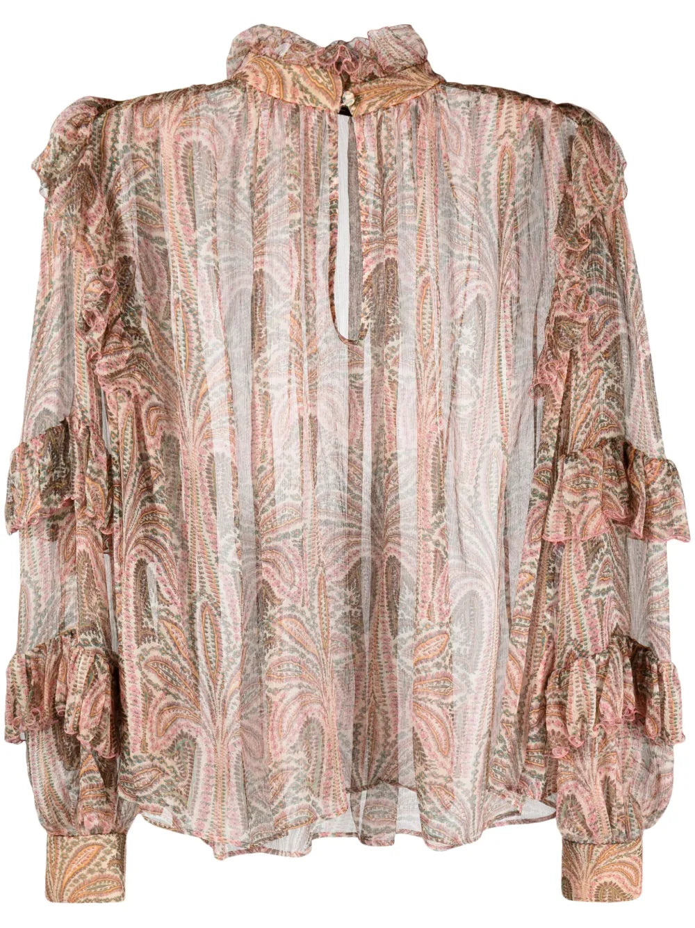 Ruffled Paisley-Print Silk Blouse