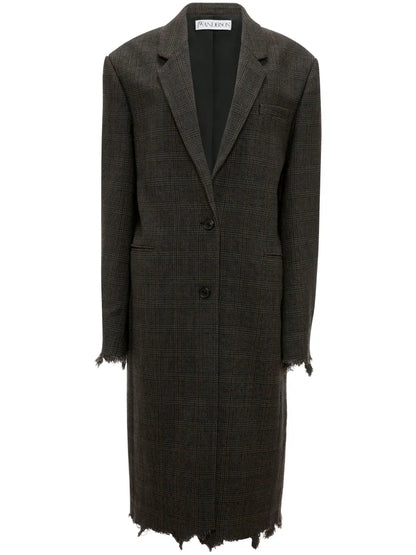 Check-Print Distressed-Effect Coat