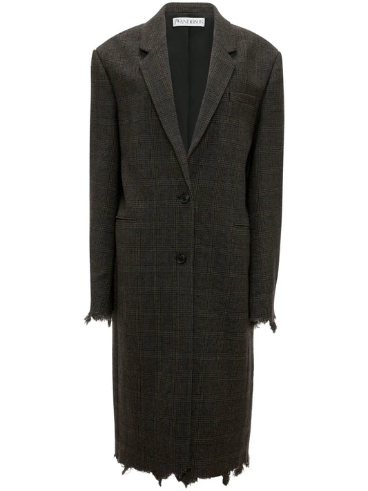 Check-Print Distressed-Effect Coat
