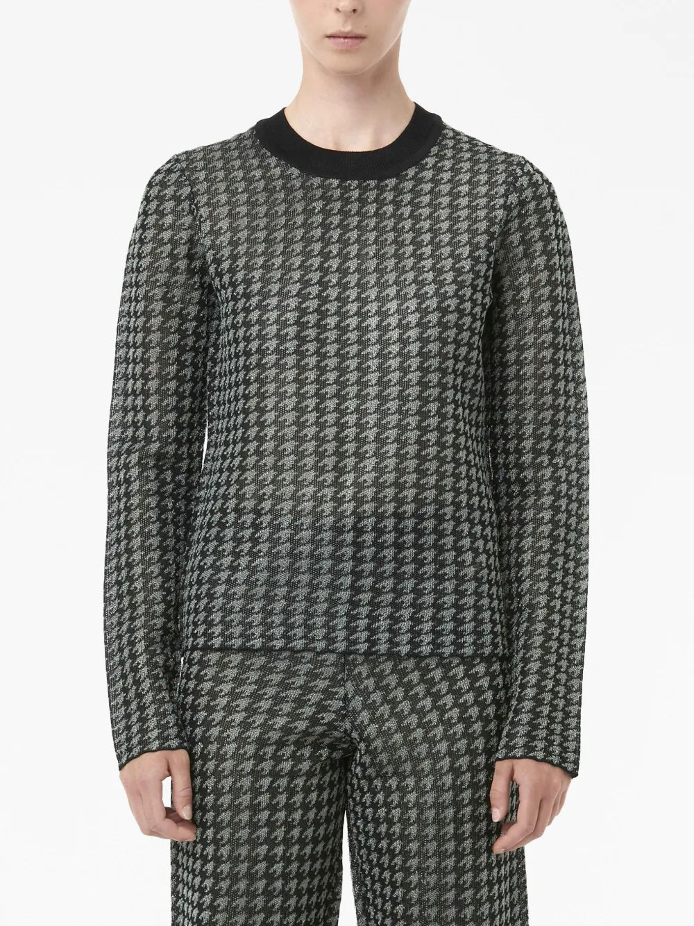 Check-Pattern Crew-Neck Top