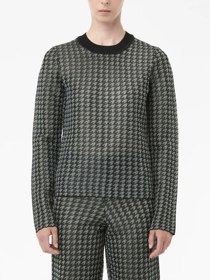 Check-Pattern Crew-Neck Top