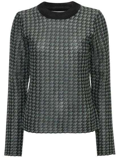 Check-Pattern Crew-Neck Top