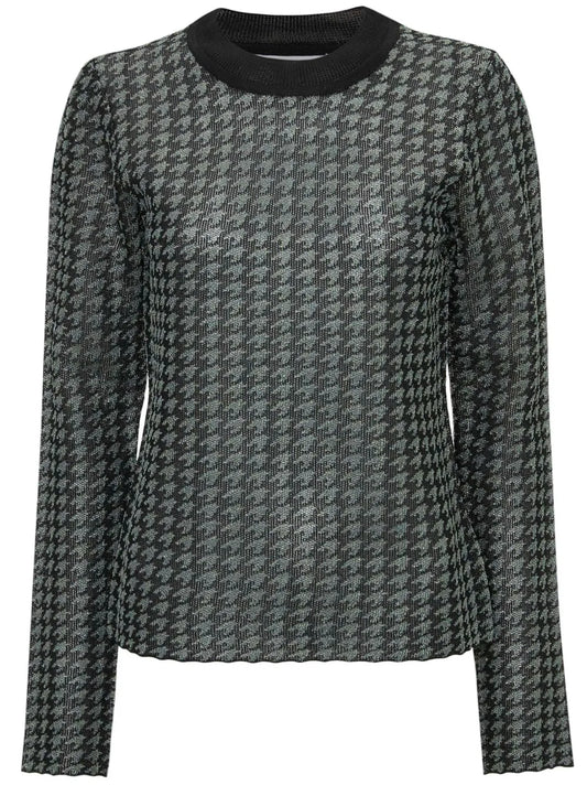 Check-Pattern Crew-Neck Top