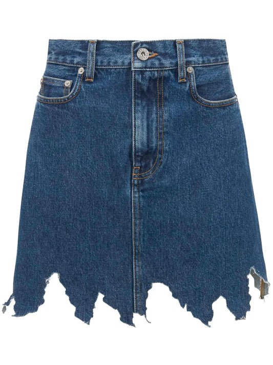 Lasercut Frayed-Hem Denim Skirt